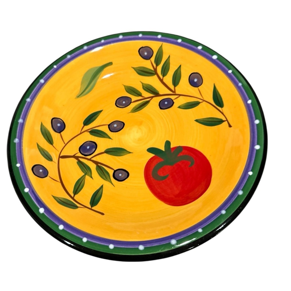 Dansk Handpainted Italian Garden Tomato Olive Plate Yellow 8"